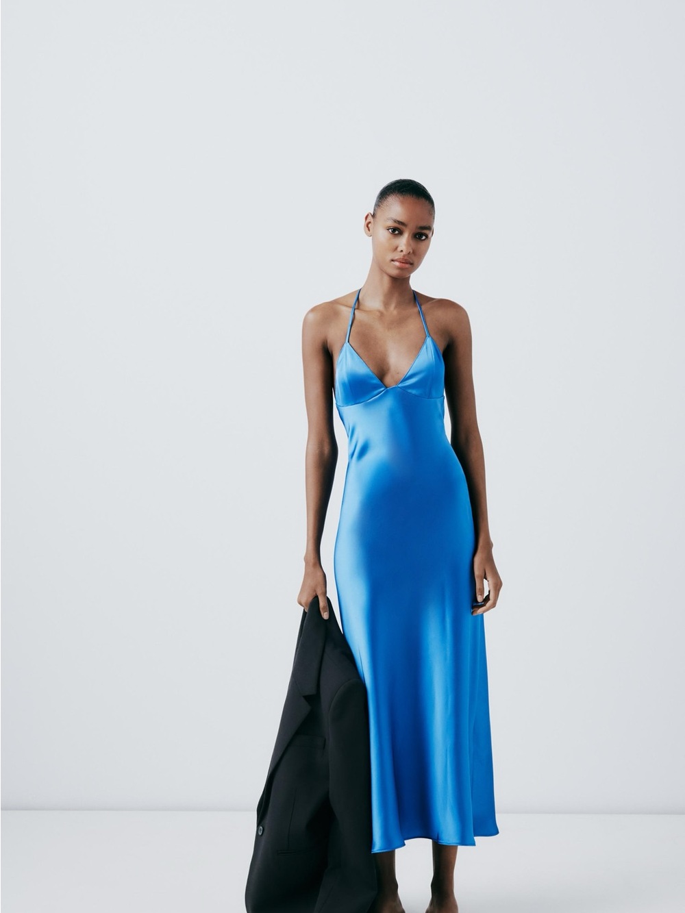 Zara Satin Slip Maxi Dress Blue NOT SOLD ANYMORE